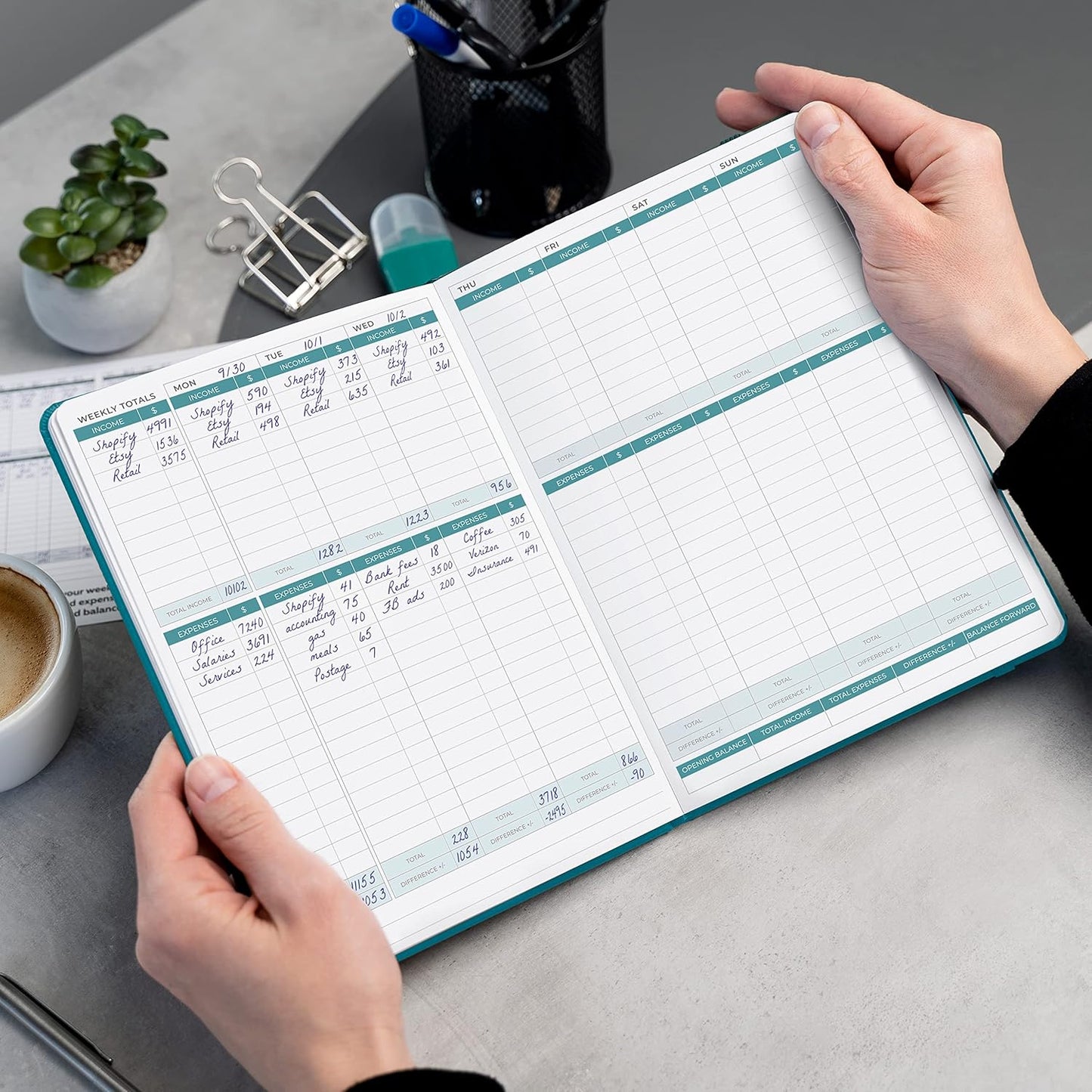 Clever Fox Income & Expense Tracker – Accounting & Bookkeeping Ledger Book for Small Business – 1-Year Record Notebook, A5 (Dark Teal)