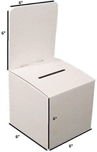 Raffle Ticket Box Donation Collection Ballot Box Reusable Sturdy thick Cardboard Box with Slot comment Suggestion Box With Removable Header 6H x 6W x 6D, Display area 6H x 6W(Black 5 pack)