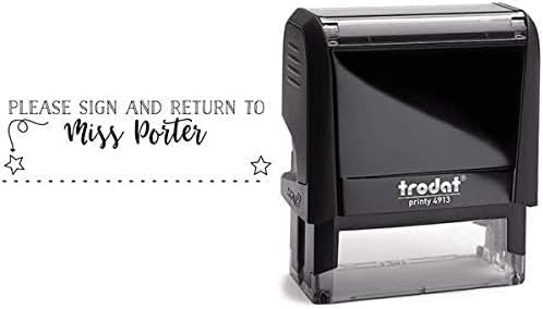 Custom Self-Inking Stamps - 49 Designs | Fun Phrases | Grading Made Easy | Classroom & Library Book Stamps (Please Sign, Return Stars, Xtra Large)