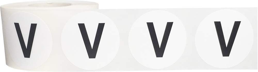 Letter V Inventory Labels 1.5 inch Round Circle Dots 500 Adhesive Stickers