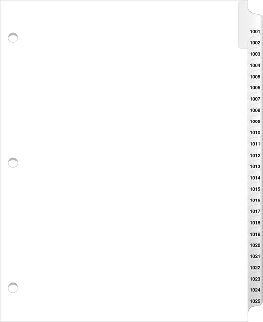 Exhibitindexes® 3 Hole Punched Side Collated Exhibit Tabs - AVE Style Bold Tabs Letter Size - 1001-1025-Set
