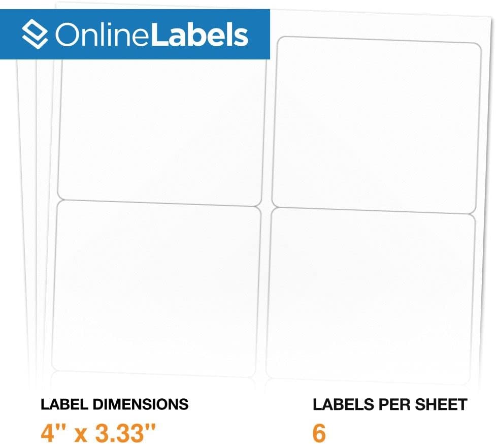 4 x 3.33 Rectangle Shipping Labels - Permanent, White Matte - Wine, Pallet Labels - 6-Up - Pack of 30,000 Labels, 5,000 Sheets - Inkjet/Laser Printers - Online Labels