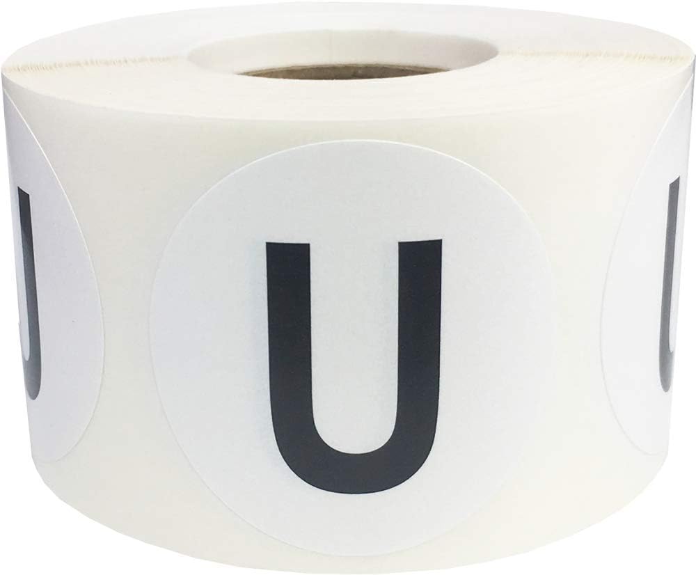 Letter U Inventory Labels 1.5 inch Round Circle Dots 500 Adhesive Stickers