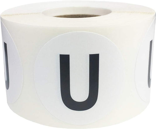 Letter U Inventory Labels 1.5 inch Round Circle Dots 500 Adhesive Stickers