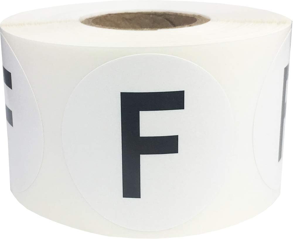 Letter F Inventory Labels 1.5 inch Round Circle Dots 500 Adhesive Stickers