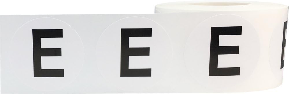 Letter E Inventory Labels 1.5 Inch Round Circle Dots 500 Adhesive Stickers