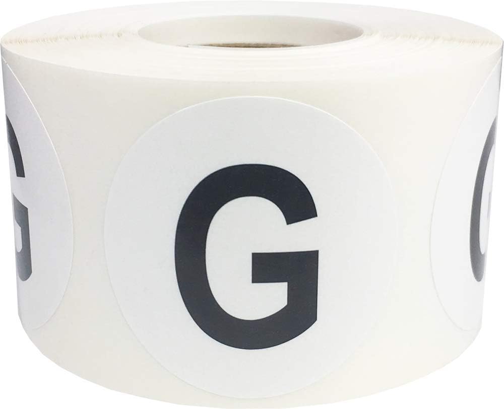 Letter G Inventory Labels 1.5 inch Round Circle Dots 500 Adhesive Stickers