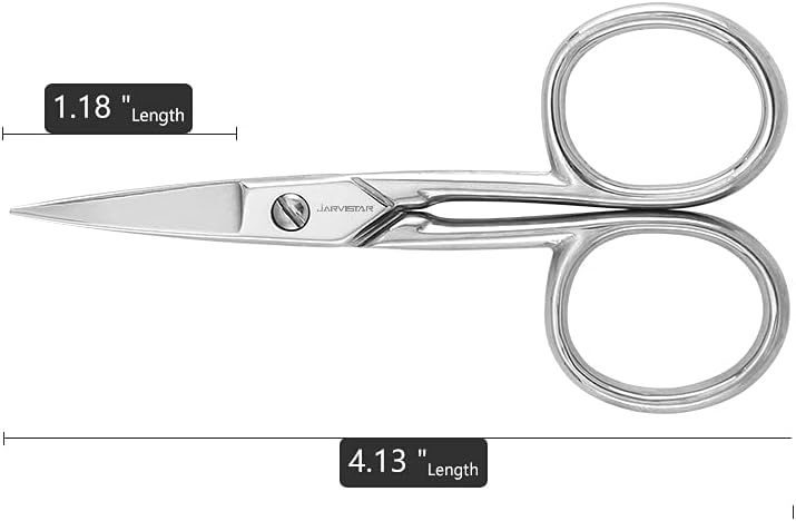 JARVISTAR Small Embroidery Curved Scissors, 4” Forged Stainless Steel Detail Craft Yarn Scissors, Pointed Tip Sharp Metal Precision Little Scissors for Fabric Sewing Needle Work, DIY craft