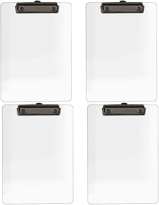 JIARI 4 Pack Clear Acrylic Office Clipboard A4 Letter Size 8.6" x 12.2" (Black 4 Pack)