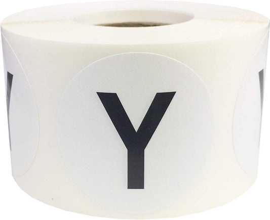 Letter Y Inventory Labels 1.5 inch Round Circle Dots 500 Adhesive Stickers
