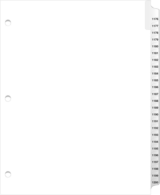 Exhibitindexes® 3 Hole Punched Side Collated Exhibit Tabs - AVE Style Bold Tabs Letter Size - 1176-1200- Set