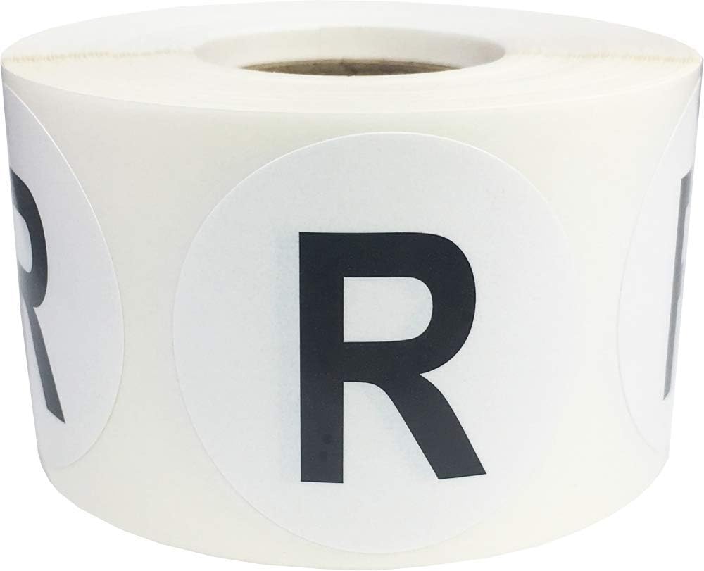 Letter R Inventory Labels 1.5 inch Round Circle Dots 500 Adhesive Stickers