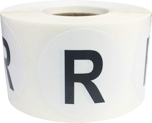 Letter R Inventory Labels 1.5 inch Round Circle Dots 500 Adhesive Stickers