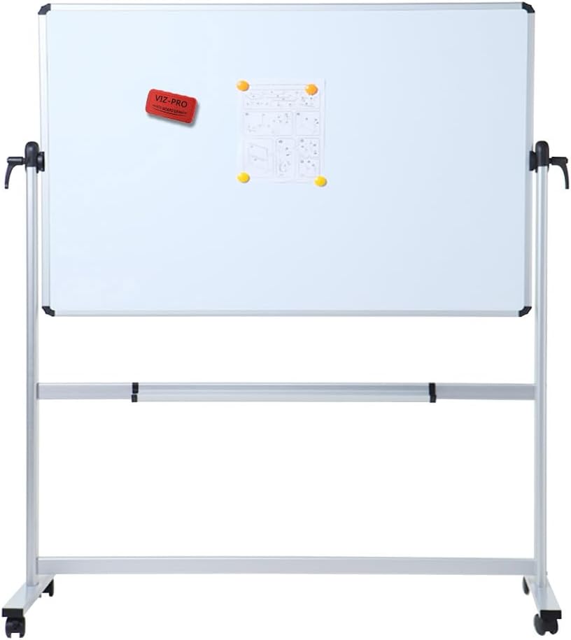 VIZ-PRO Double-Sided Magnetic Mobile Whiteboard, 60 x 36 Inches, Rolling Dry Erase Board Easel Stand on Wheels with Aluminium Frame for School Office Home 5' x 3'