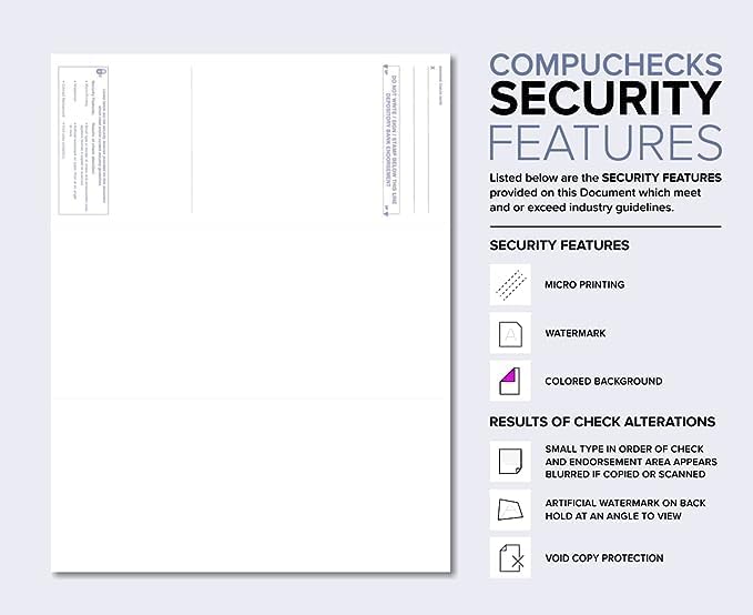 Compuchecks Check on Top Blank Check Paper - 100 Pack, Quick-Books & Laser Printer Compatible - Security Business Checks with Voucher - 8.5" x 11" Green Marble