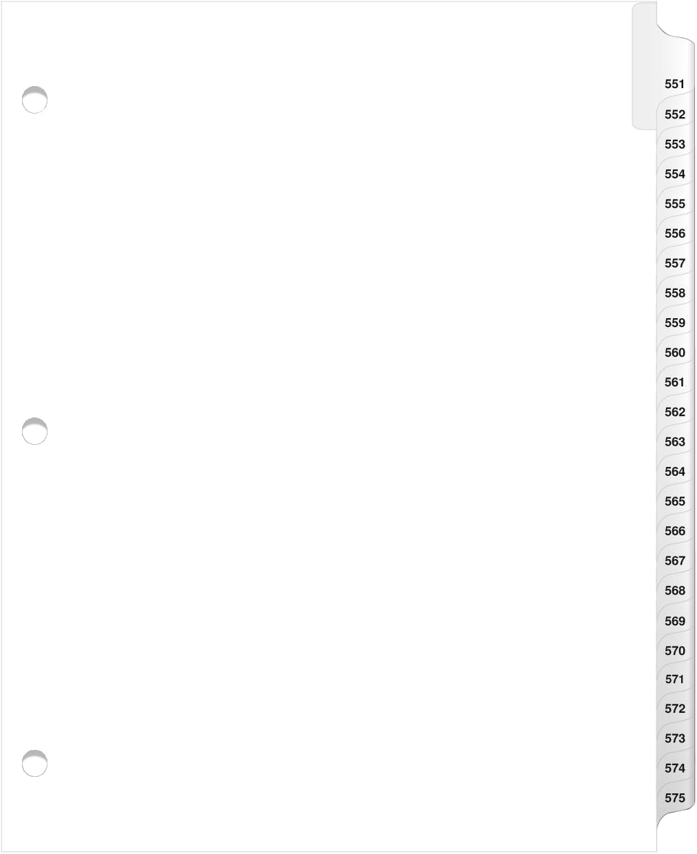 Exhibitindexes® 3 Hole Punched Side Collated Exhibit Tabs - AVE Style Bold Tabs Letter Size - 551-575-Set