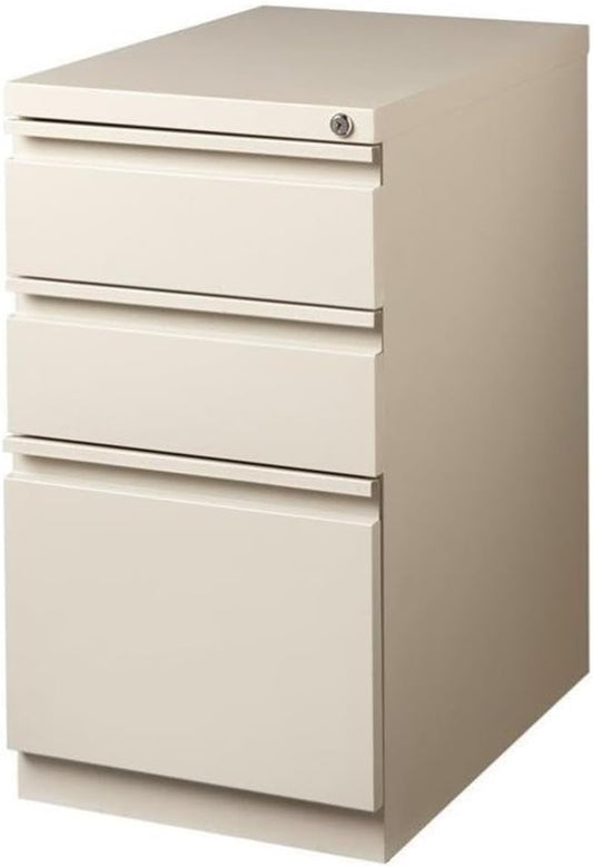 BOWERY HILL 20" D Metal Mobile Pedestal File 3-Drawer Box/Box/File. Putty/Beige