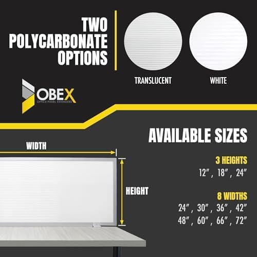 OBEX Polycarbonate Office Desk Mounted Privacy Screen Adjustable Table Top Panel Divider, Universal Aluminum Bracket-USA Made, 24" x 36", White