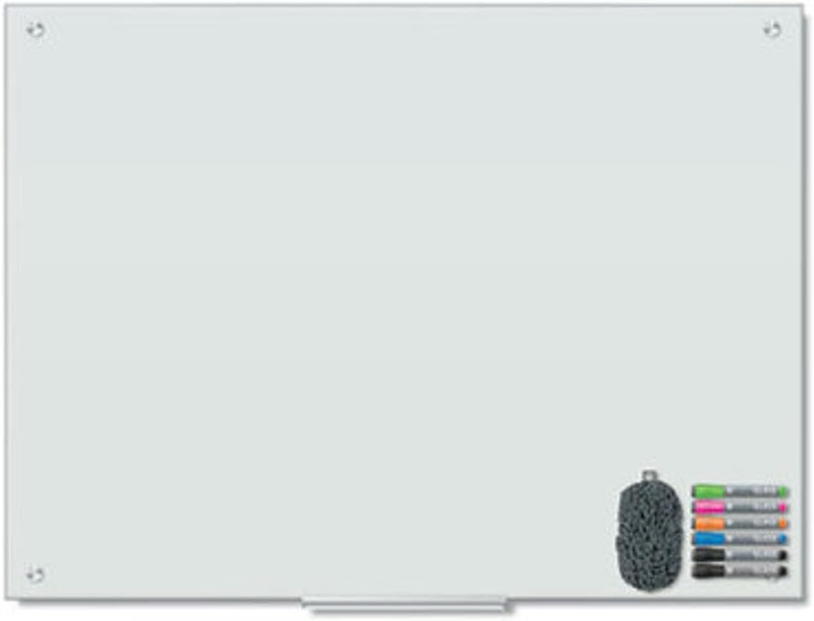 U Brands Magnetic Glass Dry Erase Board, Office Supplies, White, with Eraser, Markers, Magnet, 18” Tray, 4mm, 36" x 48"
