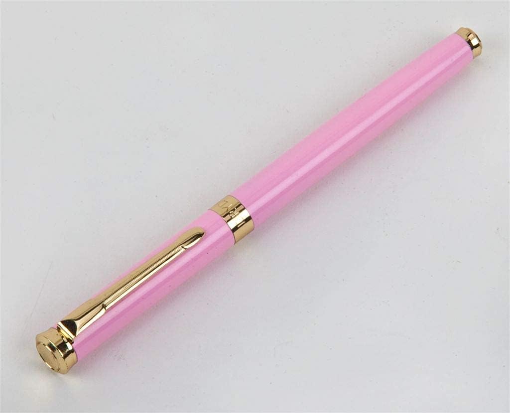 Dryden Designs Fine Nib Fountain Pen - Includes 24 Ink Cartridges - 12 Black and 12 Blue - Pink - Smooth Elegant Writing with Fine Nib and Ink Converters
