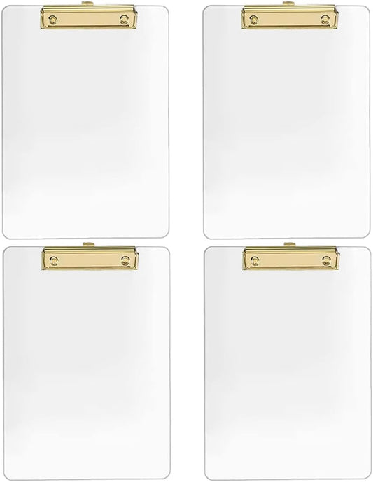 JIARI 4 Pack Clear Acrylic Office Clipboard A4 Letter Size 8.6" x 12.2" (Gold 4 Pack)