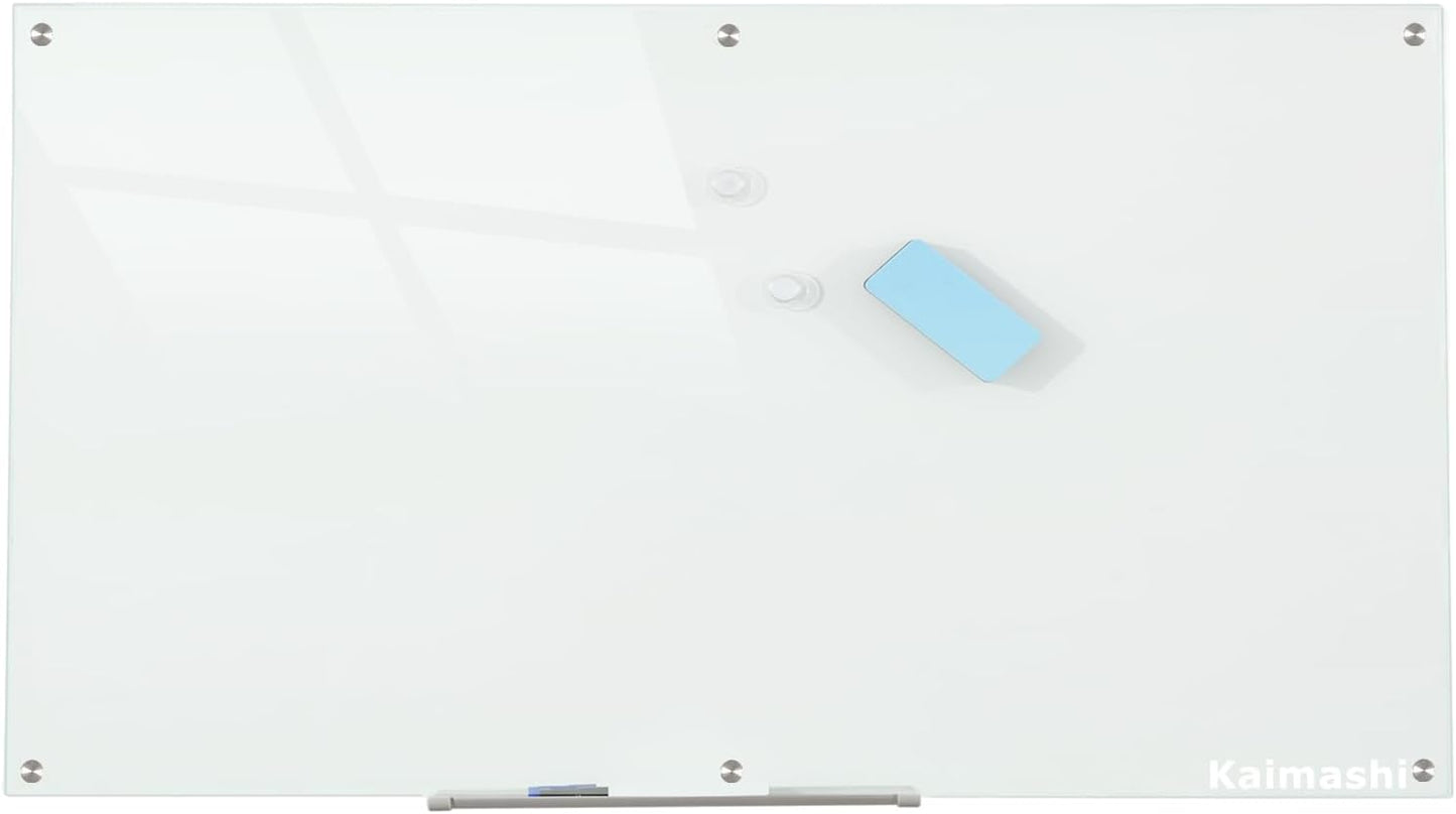 Glass Whiteboard Magnetic Dry Erase Board 6' x 3', Large Frameless Glass White Board for Wall, White Surface.