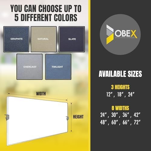 OBEX Acoustic Mounted Screen Privacy Panel Table Top Separator, Sound Blocking Desk Divider (Twilight, 18" X 30")