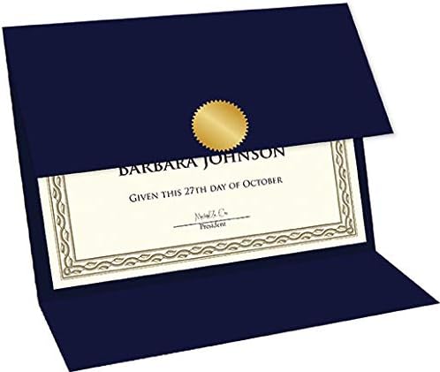 Certificate Holders - Tri-Fold Navy Linen 9.25x12.5 Inches - Embossed Die-Cut 80 lb Cover Stock - Silver Medallion Foil Stamp - Ideal for Awards - 218 GSM Document Holder