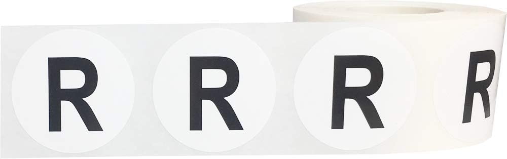 Letter R Inventory Labels 1.5 inch Round Circle Dots 500 Adhesive Stickers