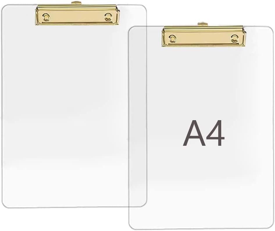 JIARI 2 Pack Clear Acrylic Office Clipboard A4 Letter Size 8.6" x 12.2" (Gold)