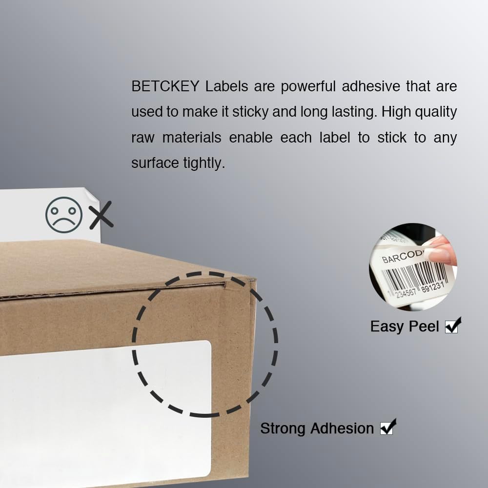 BETCKEY - 4" x 2.5" (102 mm x 64 mm) Shipping & Multipurpose Labels Compatible with Zebra & Rollo Label Printer,Premium Adhesive & Perforated [20 Rolls, 12400 Labels]