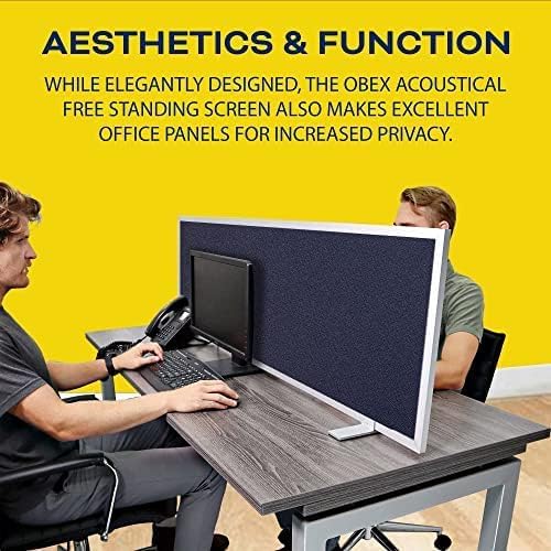 OBEX Acoustical Free Standing Privacy Screen, Cubicle Accessories Desk Privacy Panel, Desk Dividers for Office, Office Furniture Partitions Portable Sound Proof Dividers, 12" x 66", Slate