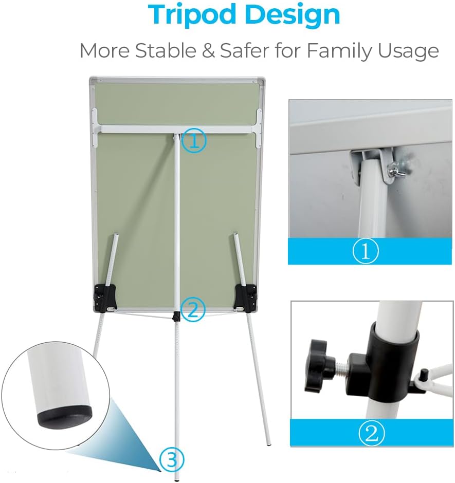 36" x 24" Magnetic Board Dry Erase Easel with Adjustable Tripod Stand – Portable White Board Easel for Office, Classroom Presentations – Includes 25 Flip Chart Paper, Magnets & Eraser
