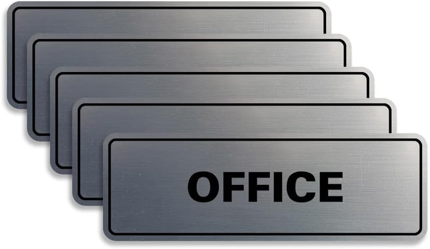 Signs ByLITA Standard Office Sign - Professional Business Signage - Easy to Install (Brushed Silver) - Medium 5 Pack