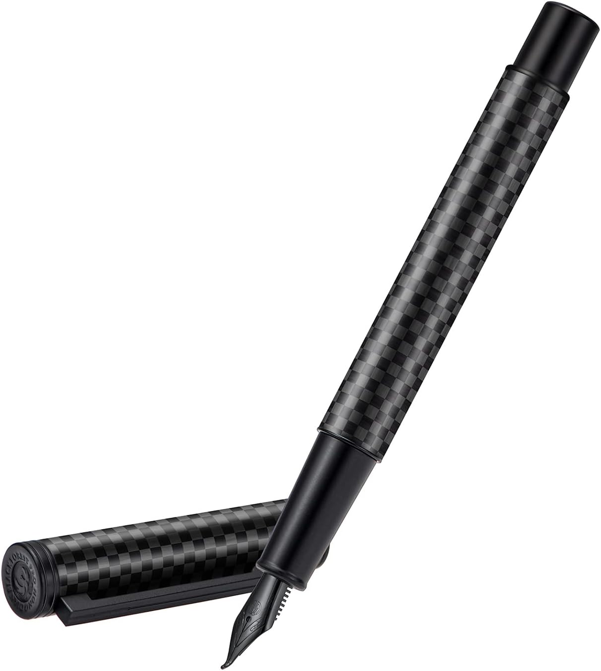 Hongdian Black Carbon Fiber Fountain Pen, Bent Nib Fude Pen for Calligraphy Writing (Fine to Broad) with Converter and Metal Pen Box Set