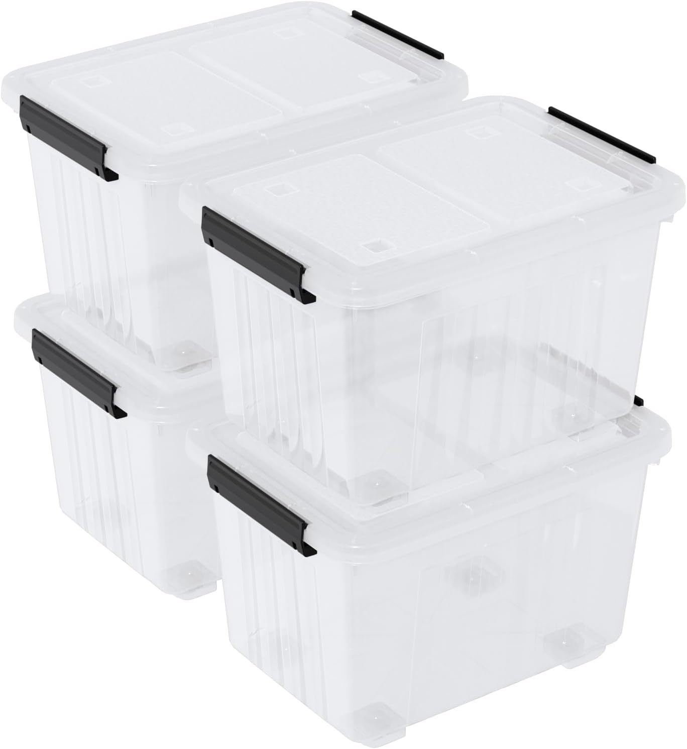 4 Packs 50 L Plastic Latching Box with Wheels, Clear Organizer Containers with Latching Lids for Office and Home Organization