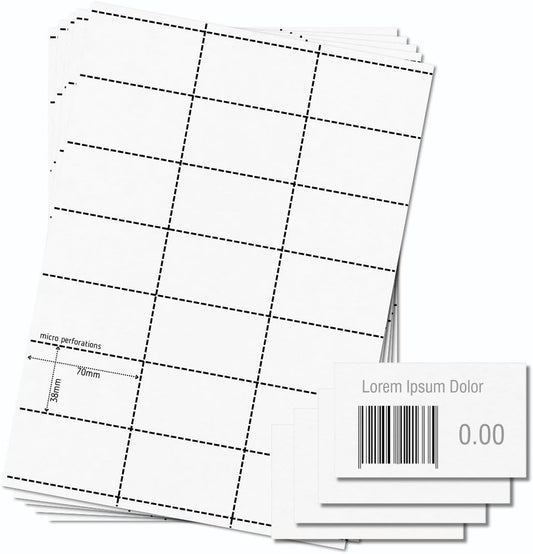 OfficeGear Shelf Edge Barcode Price Ticket Labels 21-up [25 Sheets - 525 Pack] 38x70mm Custom Printable A4 120gsm Card Micro-Perforated Non-Adhesive Merchandise Tag Includes Design Template