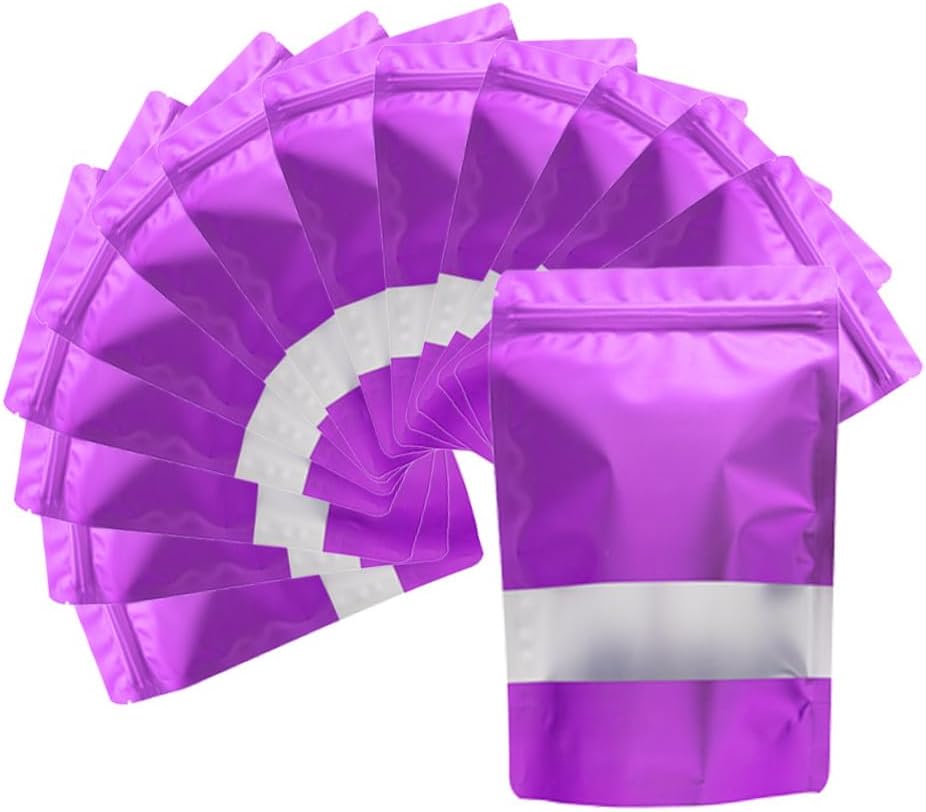 4CP 100 Pcs Purple Zipper Smell Proof Bags with Window, 6.3x9.5 Inch Stand Up Foil Pouches for Food Selfsealing Storage, Reusable Bag for Packaging Small Business, Cookies, Nunt, Candy