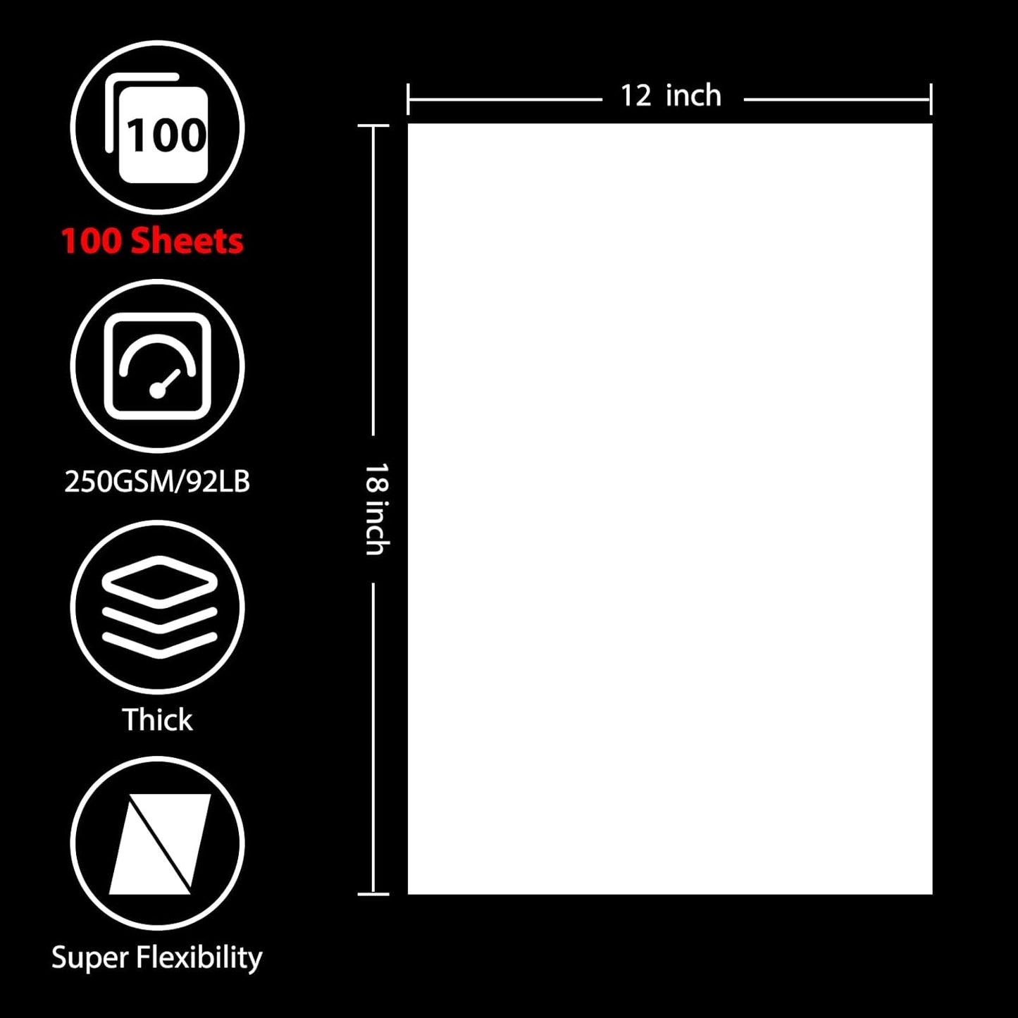 OcePor 100 Sheets White Cardstock 12” x 18”, 92lb/250gsm Black Card Stock, Thick Card Stock Paper, Heavy Cardstock Paper for Printer, Resume, Scrapbooks, Art, Crafts, Business Cards