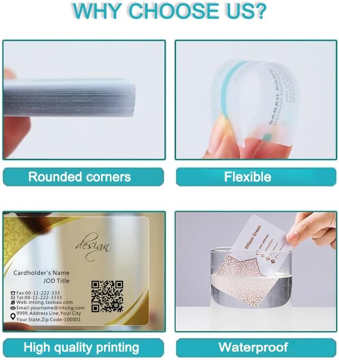 Custom Frosted Plastic Business Name Cards,Personalized Waterproof Calling Cards with Your Text/logo/image, Thick PVC business card for small business (Frosted matte business card)