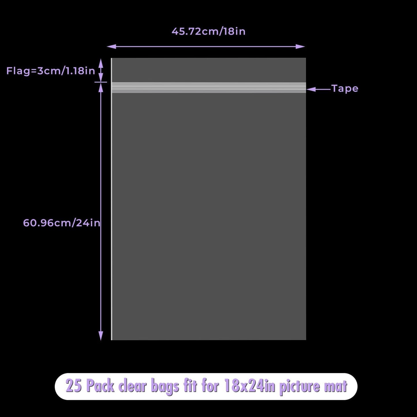 Frametory, 18 3/8" x 24 1/8" Acid-Free Clear Plastic Bags, Self Seal Crystal Photo Sleeves for 18x24 Art Prints, Pictures & Framing Mat Mattes - 25 Pack