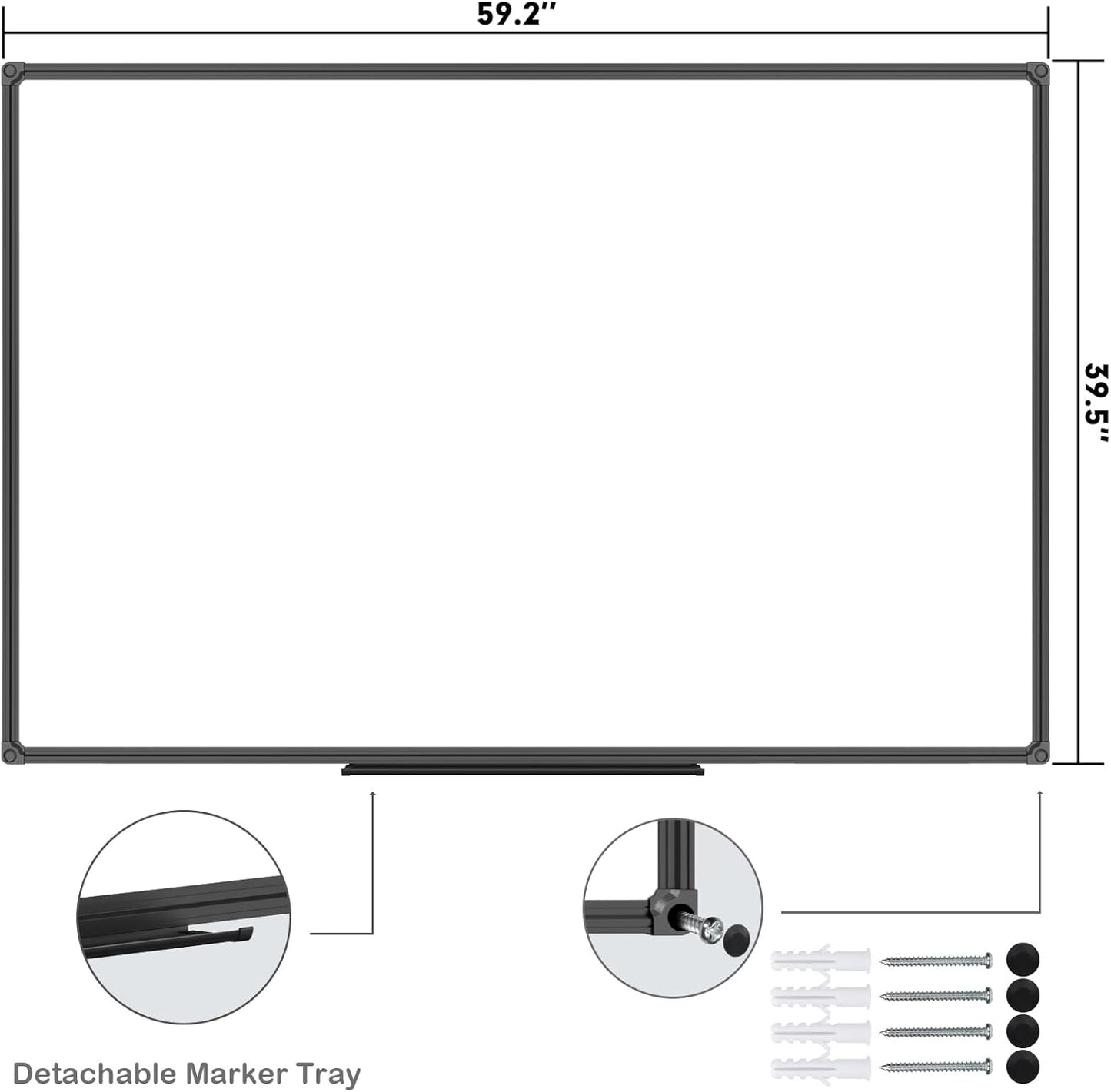 JILoffice Large Magnetic White Board, Dry Erase Board 60 x 40 Inch, Black Aluminum Frame Wall Mounted Board for Office Home and School