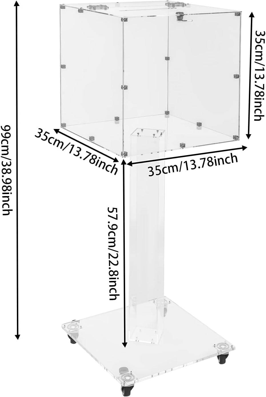 Suggestion Box with Stand, Floor Standing Offering Box with Wheels, Acrylic Locking Ballot Collection Safe Box for Voting Contest Charity Donation Church Election (Transparent (Bar Opening))