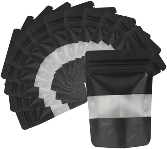 Black Smell Proof Packaging Bags,Mylar Clear Bags for Food Storage,Sealable Bag for Packaging,Stand Up Pouches with Window,ReSealable Bag for Small Business,Cookies,Candy