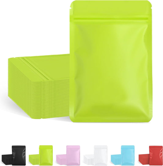 FireKylin 100 Pack Resealable Packaging Bags for Small Business Double-Sided Color Smell Proof Bags for Food Storage Flat Bags (Green, 5.5" x 7.8")