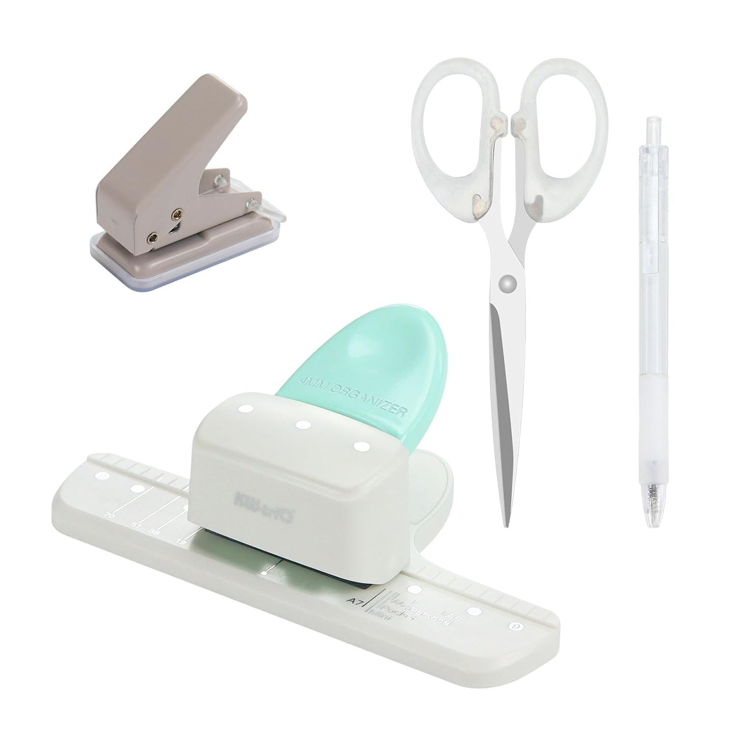 Paper Punch Kit, 3 Hole Punch 4MM Diameter, Single Hole Puncher Handheld 1/4 Inches, Art Cutting Tools Knife Pen, 1 Small Scissors, for Scrapbooking, Cardmaking, Papercraft, Art Project