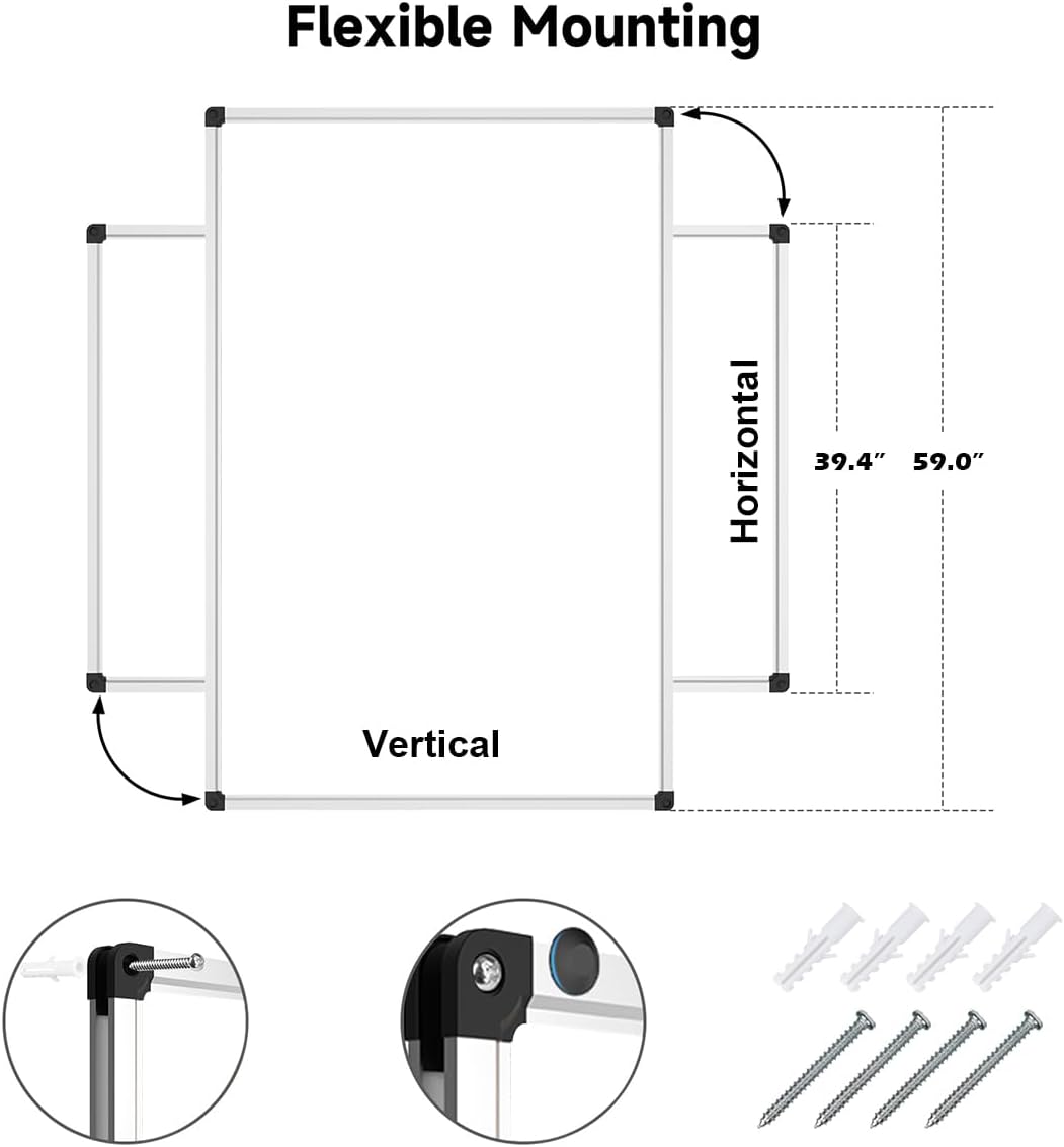 XBoard Large Magnetic Whiteboard 60 x 40 Inch, Dry Erase Board for Wall with Marker Tray | Aluminum Frame Message Presentation Board for Office School Homeschool
