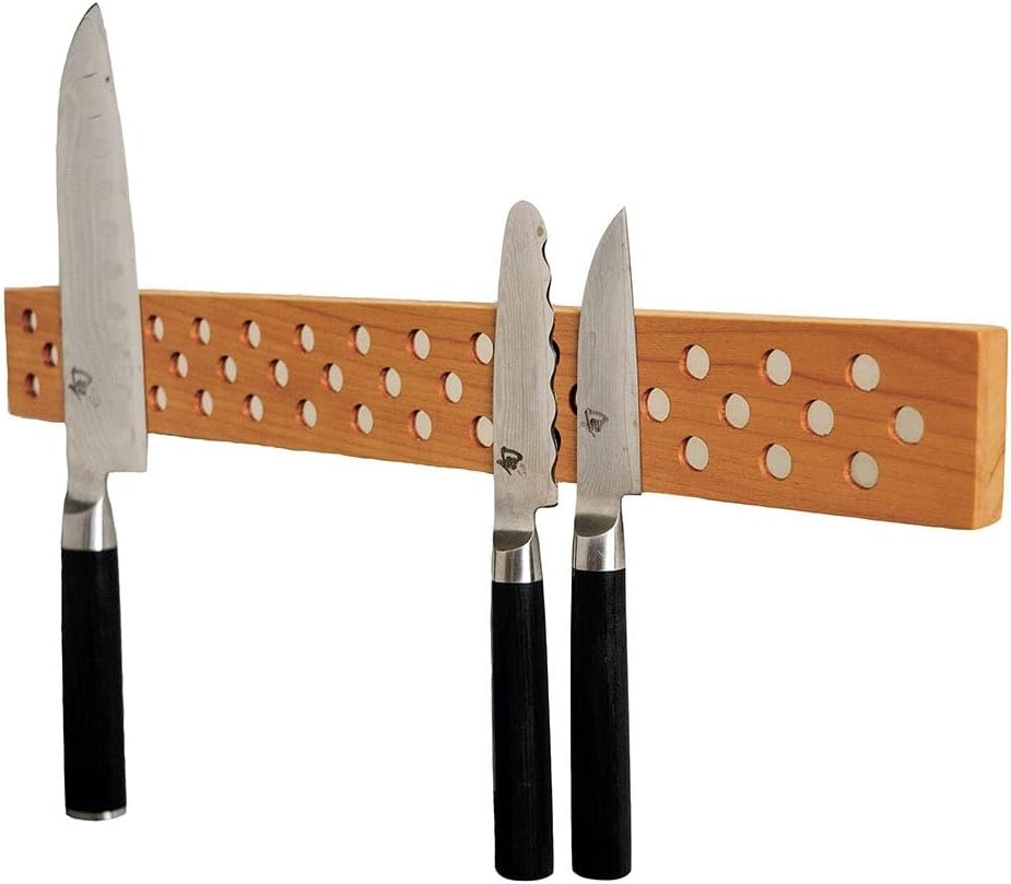 Magnetic Wooden Knife Bar Holder Strip, Cherry or Walnut, 12, 16, 20, or 24 Inch (24 Inch, Cherry)