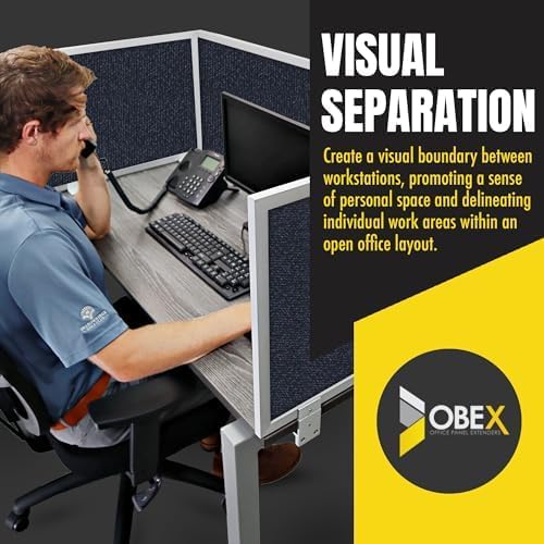 OBEX Acoustic Mounted Screen Privacy Panel Table Top Separator, Sound Blocking Desk Divider (Slate, 18" X 36")