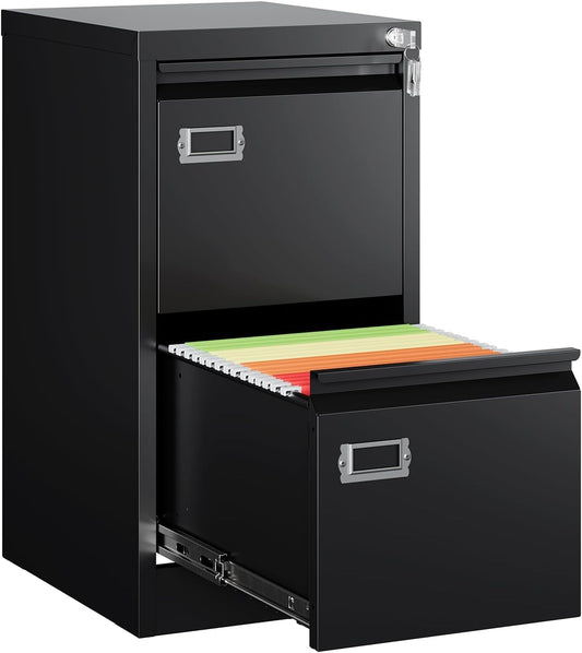 MIIIKO 2 Drawer Filing Cabinet with Lock, Metal Vertical File Cabinets for Home Office, Lockable File Storage Cabinets Under Desk, Letter/A4 File Folders Storage(Assembly Required)
